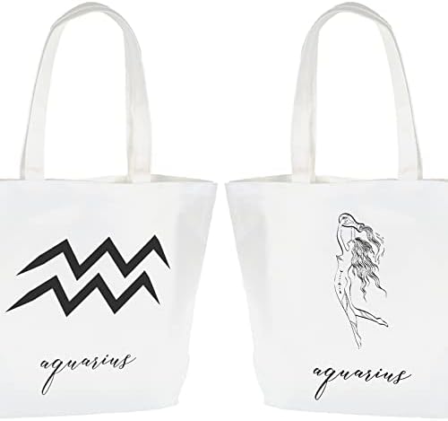 Presentes de Aquário do Zodiac Aquarius, sacola de lona para mulheres, para fazer compras, viagens, escola, com bolso interno,