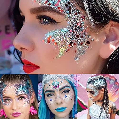 MEICOLY White Body Glitter, Singer Concerts Music Festival Rave Accessories, Gel Gel Glitter de Mermaid Face, lantejoulas Glitter