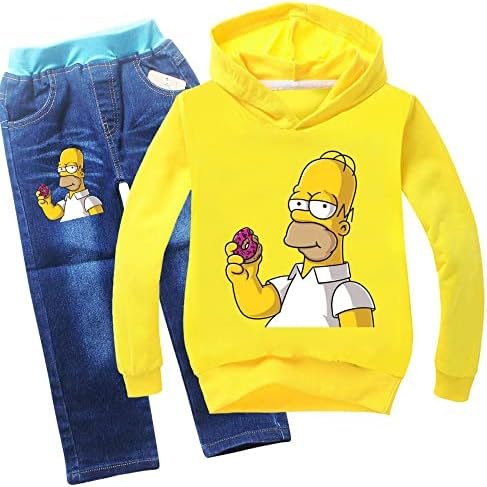 Waroost Unissex Boy Girl The Simpsons Compoled Tracksuit de manga longa Suad Suwer, capuzes de pulôver e jeans de novidade para Kid