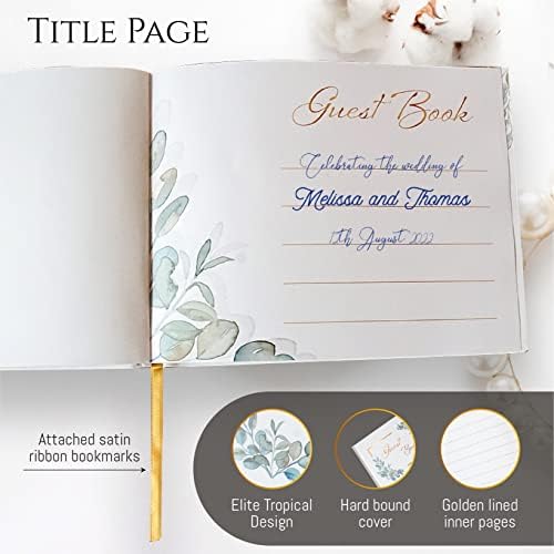Livro de convidados de casamento, Inclui caneta de ouro, 120 páginas ladeadas Livro de inscrição de convidado, capa