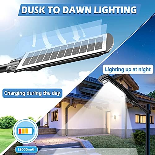 Ifongsh Solar Street Light Outdoor, Luz de rua LED 6000lm com sensor de movimento, Dusk solar à prova d'água IP66 para Dawn Lights Outdoor