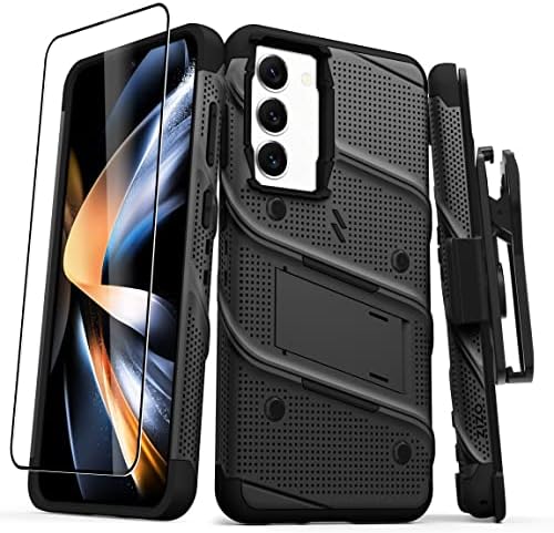 Pacote de parafuso Zizo para Galaxy S23 Plus Case com protetor de tela Kickstand Holster cordão - preto