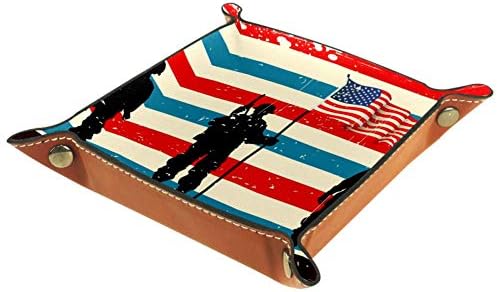 Bandejas de mesa do escritório muooum, soldado americano bandeira dos EUA, bandeja de manobrista de couro caixas de sorda