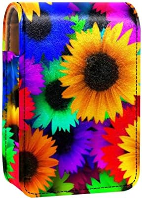 Caixa de batom de Guerotkr, organizador de batom de Lip Blift de couro com espelho, mini saco de suporte de batom, flor