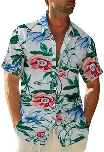 Camisas havaianas masculinas Primavera e verão Floral impressão colorida casual lapela praia de férias ao ar livre
