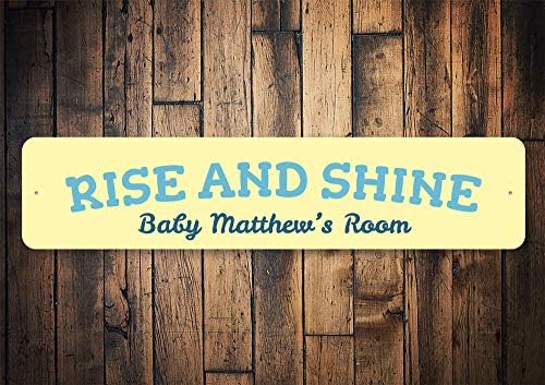 Rise and Shine Sign, decoração de nome recém -nascido personalizado, sinal de boas -vindas do bebê, decoração de alumínio