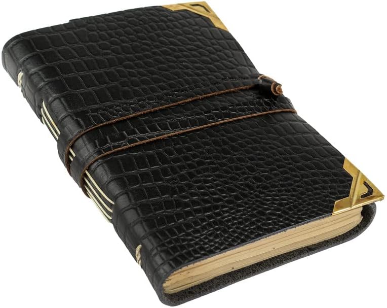 Notebook de couro com grade pontilhada de ponta | Jornal de caderno de couro antigo feito à mão para homens e mulheres