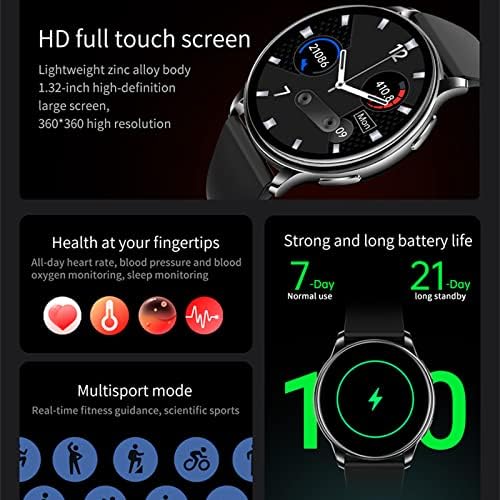 Loluka Black Smart Watch For Men Mulheres ， Fitness Tracker Ratina Bluetooth Answer/Faça a chamada com freqüência cardíaca