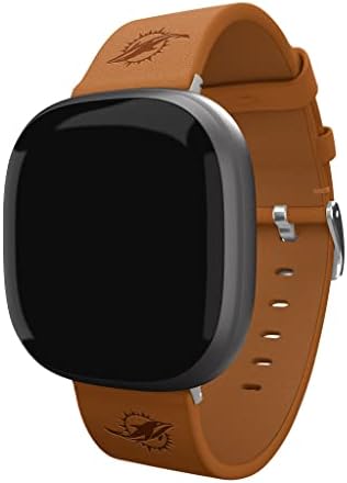 Time de jogo Miami Dolphins Premium Leather Watch Band compatível com Fitbit Versa 3 e Sense