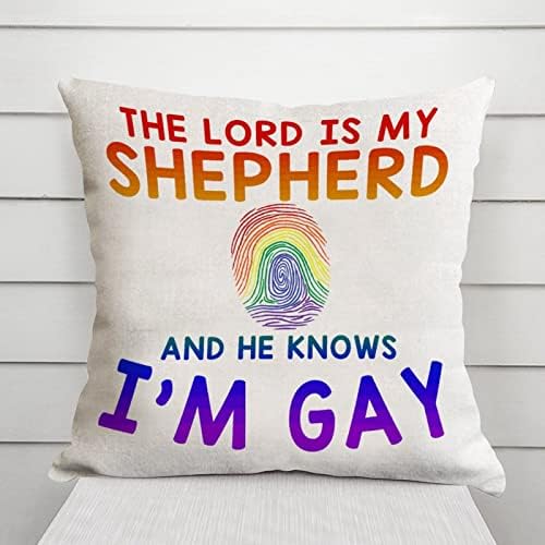 Arco -íris orgulho lésbica gay lgbtq arremesso de travesseiro O Senhor é meu pastor e ele sabe que eu sou uma capa de almofada de impressão