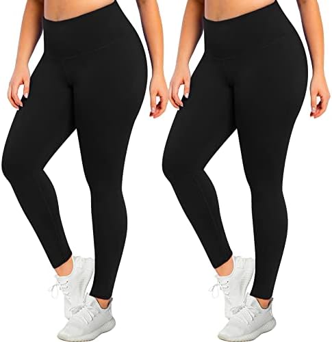 MoreFel Plus Size Leggings para Mulheres Stretchy X-Large-4x Tummy Control Spandex High Spandex Workout Black Yoga Pants