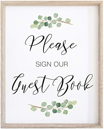 Casamento Por favor, assine nosso sinal de livro de visitas | Greante em aquarela com estampa de eucalipto em papel grosso de cartolina
