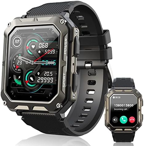 Viran Military Smart Watch for Men, IP68 Smartwatch IP68 Água Rugged com Bluetooth Call 1.83 HD Tactical Outdoor Fitness Tracker