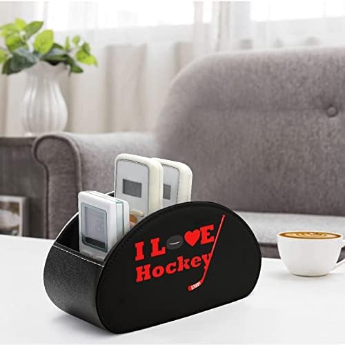 I Love Hockey Remote Control titular/Caddy/Box/Bandey com 5 Compartamentos PU Organizador de couro com padrão impresso fofo
