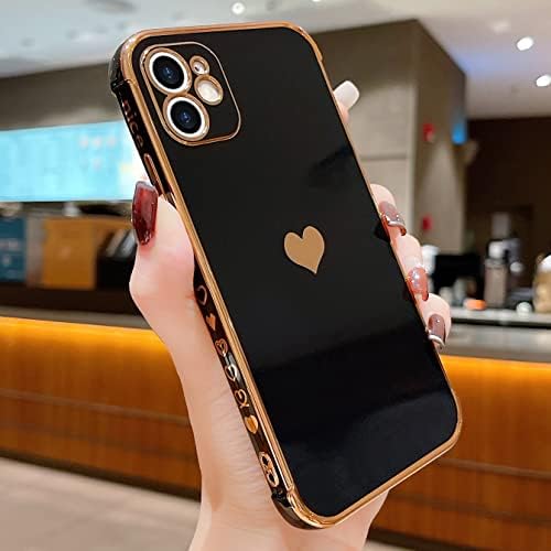 Rosehui para iPhone 11 Caso para mulheres meninas, Bling Luxury Plating Heart Design, silicone macio [proteção de lente de câmera