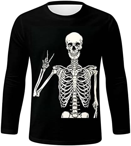 Xxbr halloween masculino de manga longa camisetas, esqueleto engraçado gráfico de treino impresso de esportes de atletismo tee tops