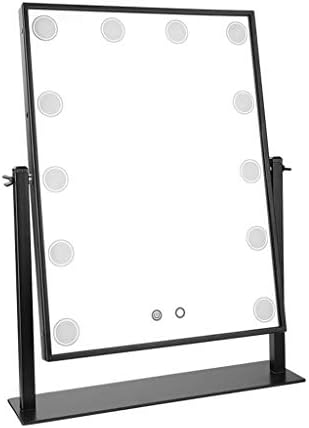 NJYT Espelho cosmético Touch Mirror plano espelho decorativo preto com 12 luz diminuída adequada para estudantes universitários