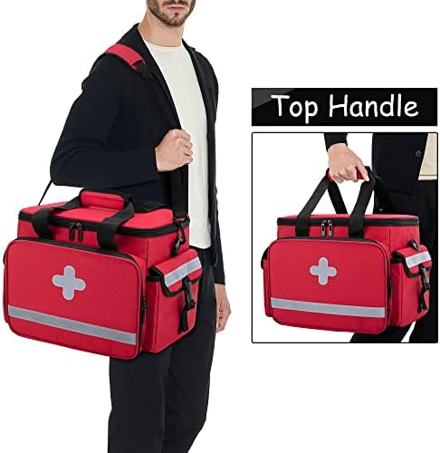 Bolsa médica de Curmio para cuidados de saúde em casa, bolsa de médicos com divisórias para kits de primeiros socorros e suprimentos de emergência, vermelho