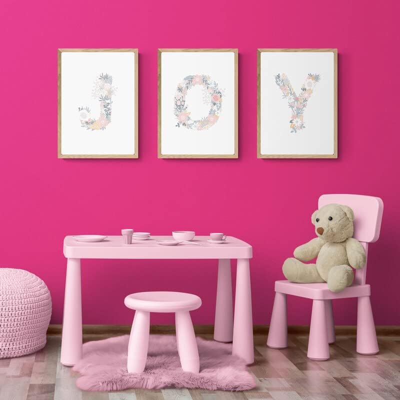 Voton Floral Alphabet Letters Art Wall Art Posters e impressões para a decoração da sala de quarto de bebê rosa decoração