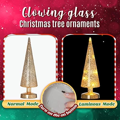 Happyspot Árvore de Natal de vidro iluminado Ornamentos cônicos de férias LED de Natal LED de Natal Treça adequada para decoração