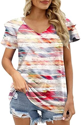 Camisetas de verão para mulheres agitadas de manga curta de manga curta videira vizinha de camisa de pescoço Tirador de túnica