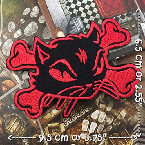 Kanin Red Cat Halloween Skull Head Death Death Cartoon Sticker Ferro em remendos costurar em manchas artesanato de