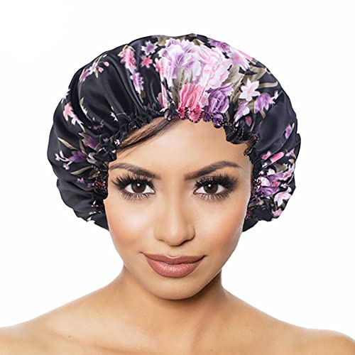 Yeeman 3pcs Flores Bonnet Capinho Capinho de capa de cetim de seda para cabelos encaracolados, Women Hair Wrap para dormir