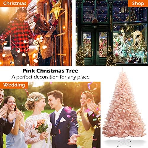 Árvore de Natal artificial rosa de 7 pés de 7 pés, árvore de natal apagada com 937 dicas de PVC duráveis ​​e base de ferro resistente, árvore completa do abeto para férias/festivais de festas/festival externo para fora