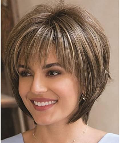 Peruca orbay para mulheres pixie curta perucas com franja mix marrom mix loira de aparência natural para mulheres