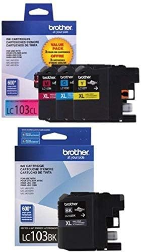 Brother Printer LC1033PKS Ink, 3 pacote, 1 cor de cada um de ciano, magenta, amarelo e irmão Impressora LC103BK Cartucho de tinta
