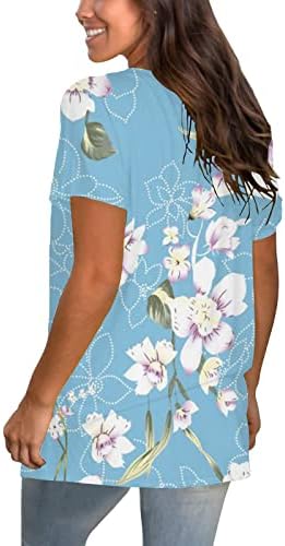 Blusa de algodão feminina 2023 manga curta vneck impressão gráfica impressão floral camiseta superior para mulheres outono