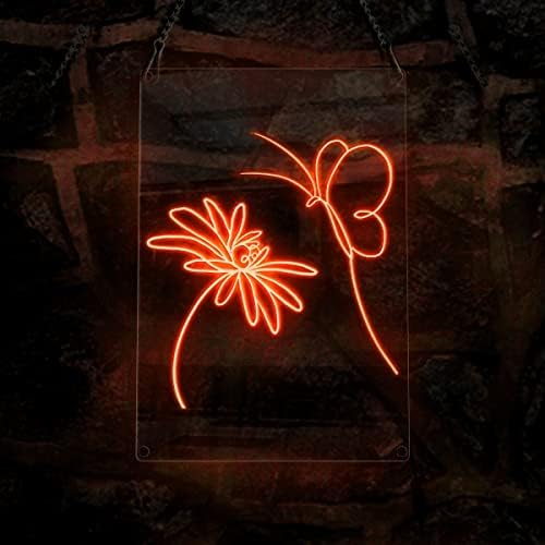 Abstract Style Line Painting Butterfly Flower Néon Sinal, tema de animal Handmade El Wire Neon Light Sign, Decoração de