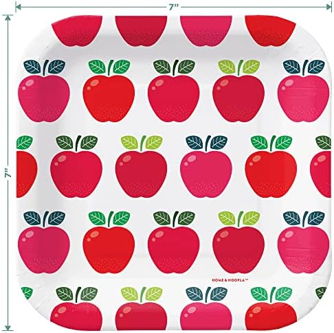 Home & Hoopla Apple Party Mix - Placas de sobremesa de papel quadradas, pratos de aperitivo em forma de maçã e guardanapos de bebidas