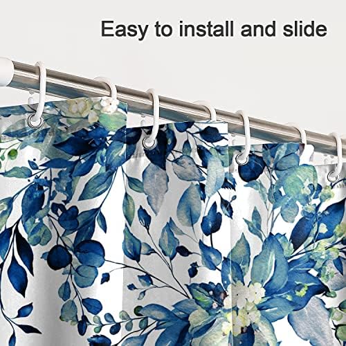 Yeele cortinas de chuveiro extra longas de eucalipto azul, folhas de aquarela na planta superior - cortina de chuveiro