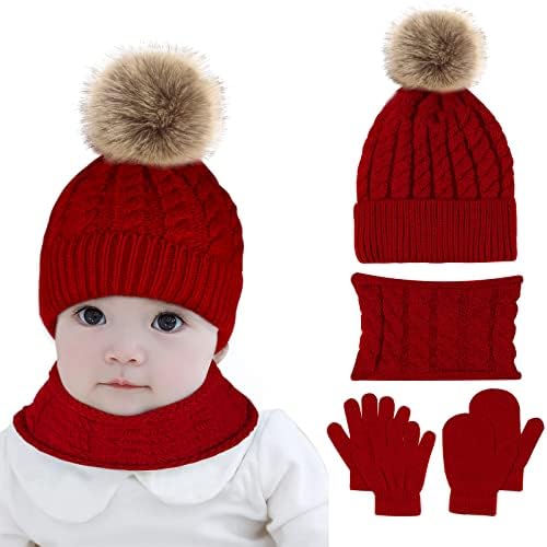 Hicdaw 6pcs criança chapéus de inverno luvas de bebê luvas de pescoço mais quente bebê chapéu de inverno crianças chapéu de