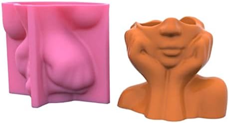 Jomgeroz Suporte de bochecha Face Silicone Molde Suculento Flowerpot Canduda Moldes de gesso de face Moldes de silicone 3D