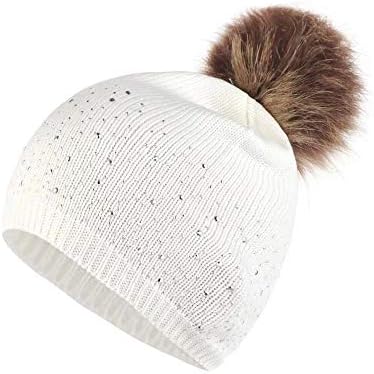 Chapéu de inverno hiarball para crianças tricô de lã Bola de pêlo Mantenha um boné quente de strass Capuz fofo chapéus