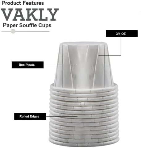 Vakly Disputable Paper Souffle Medicine Cups 3/4 oz [pacote de 250] - Copos pequenos para distribuição de medicamentos, pílulas,