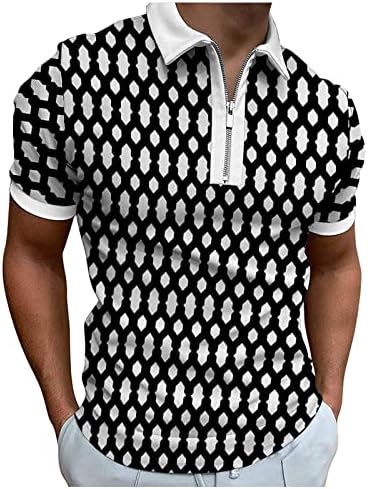 Camisas grandes e altas para homens com zíper da primavera Lapela Houndstooth Summer Top Men's Short-Leeved Print