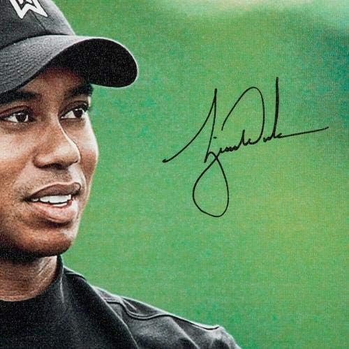 Tiger Woods assinado autografado 20x24 foto de tela de perto e pessoal UDA - Arte de golfe autografada