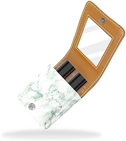 Caixa de batom de maquiagem para organizador de batom portátil de mármore verde externo com espelho Mini Makeup Saco leva