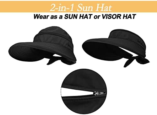 Women Beach Hat Hat Brim Summer Sun Sun Fishing Hat UPF 50+ Proteção Aproveite 2 em 1 Visores embaláveis ​​para camping de viagens