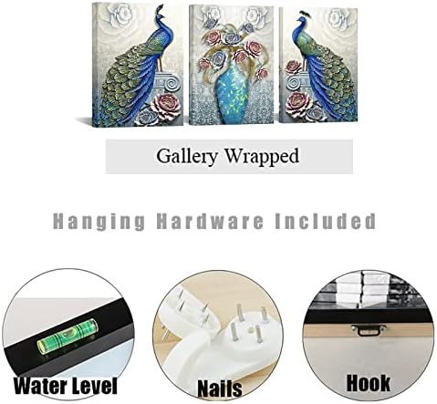 Armazém de arte pavão decoração de pintura de pássaro elegante e flor de lona de lona Arte de parede galeria emoldurada galeria embrulhada