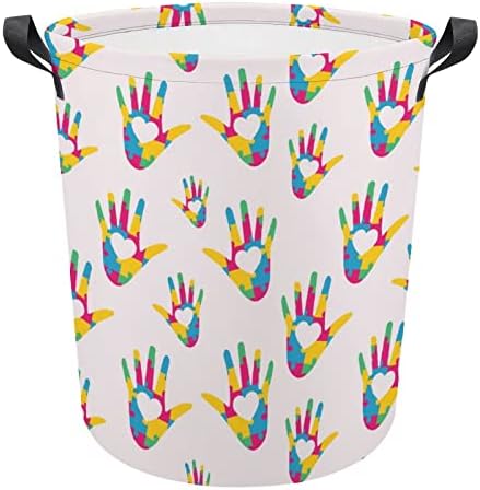 Quebra -cabeça em forma de mão para o dia do autismo grande cesto de lavander