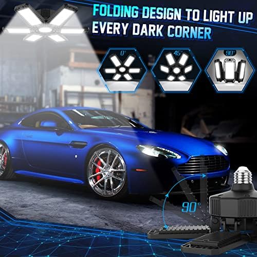 12 Pack LED Garage Light, 185W Luzes de teto de garagem LED de 185W com 6+1 painéis ajustáveis ​​16500lm Super Bright