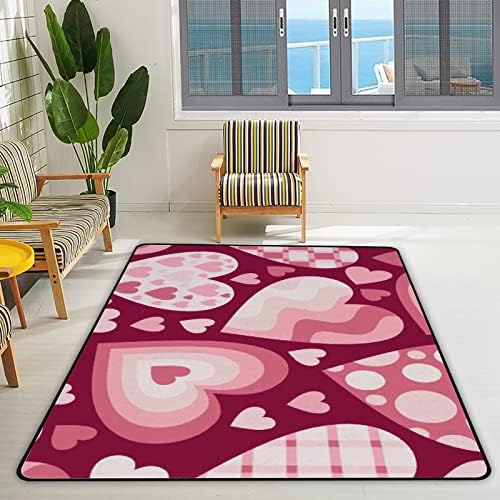 Tsingza tapete macio tapetes de área grande, corações do dia dos namorados confortáveis ​​carpete interno, tapete de brincadeira