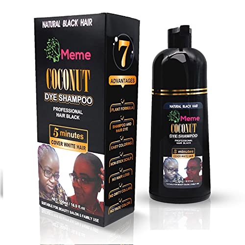 MEME - Óleo de coco Shampoo de tinta de cabelo preto - 16,9 fl. Oz, sem cor de cabelo desaparecida com couro cabeludo antiaderente,