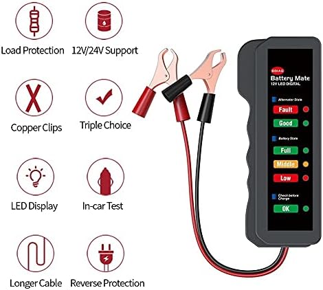 Testador de bateria de carro de 12v de 12V com 6 luzes LEDs de luminárias de grama inteligente Detector de diagnóstico Capacidade