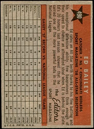 1958 Topps 490 All-Star Ed Bailey Cincinnati Reds Ex/Mt Reds