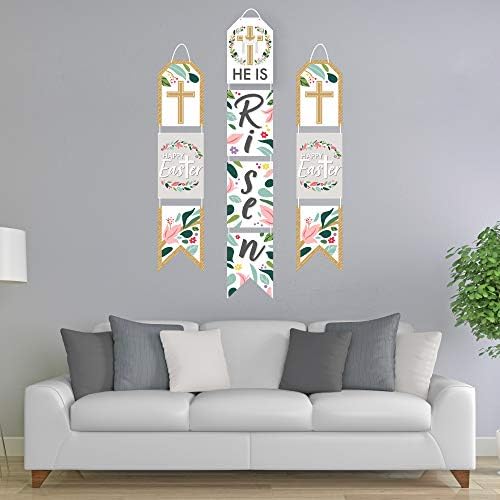 Grande ponto de felicidade Páscoa religiosa - pendurar banners de porta de papel vertical - kit de decoração de parede